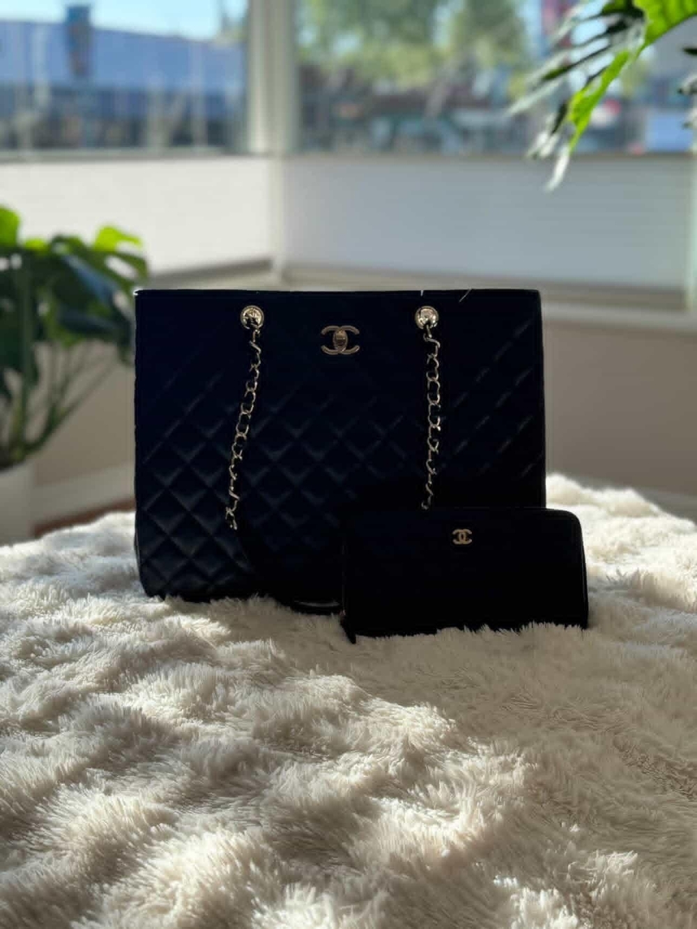 BRAND NEW Chanel Black Quilted Chain-Handle Tote with Matching Wallet